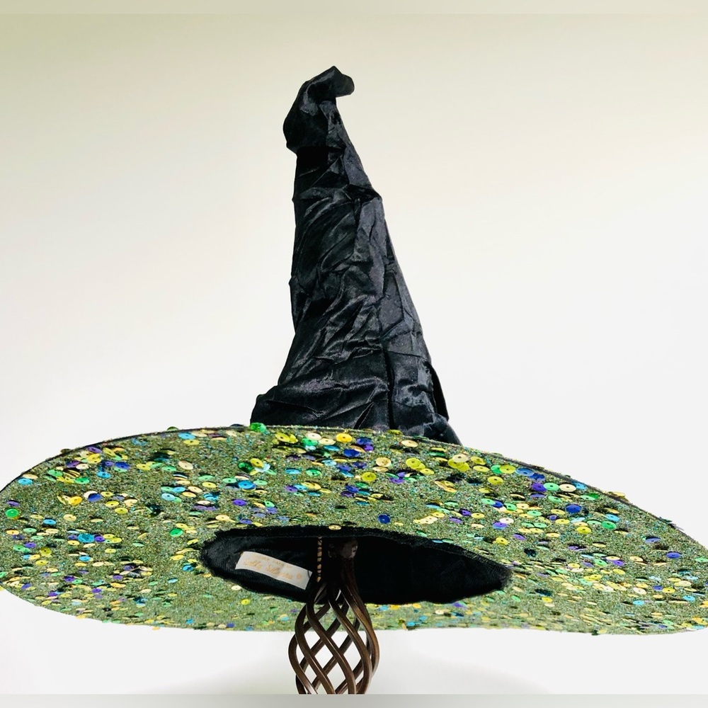 WITCH HAT Black satin green Sparkles crawling with spiders & Lg web 1 Of a kind - Picture 3 of 16